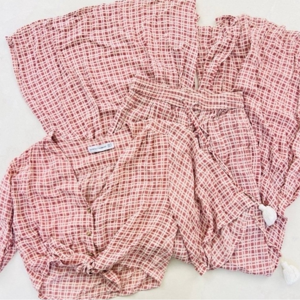 Faithfull The Brand Maple Pink Plaid Two Piece Wide Leg Set S/M